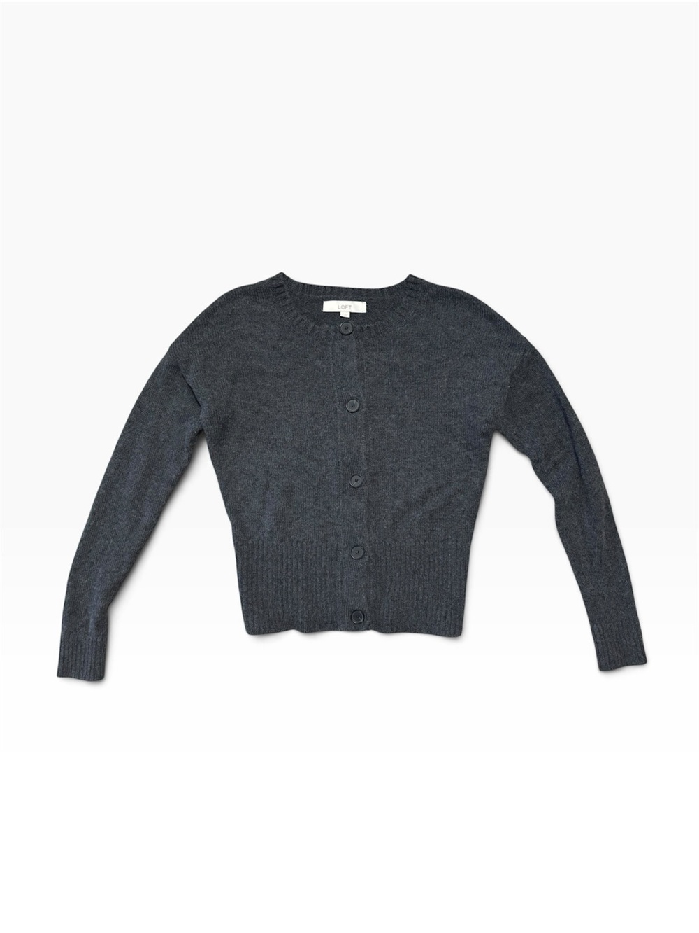 Charcoal Merino Wool Button Up Cardigan Sweater Womens M Chunky Luxury Mom